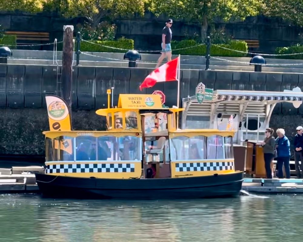 Docked harbour ferry at Victoria Harbour Ferry in Victoria, BC