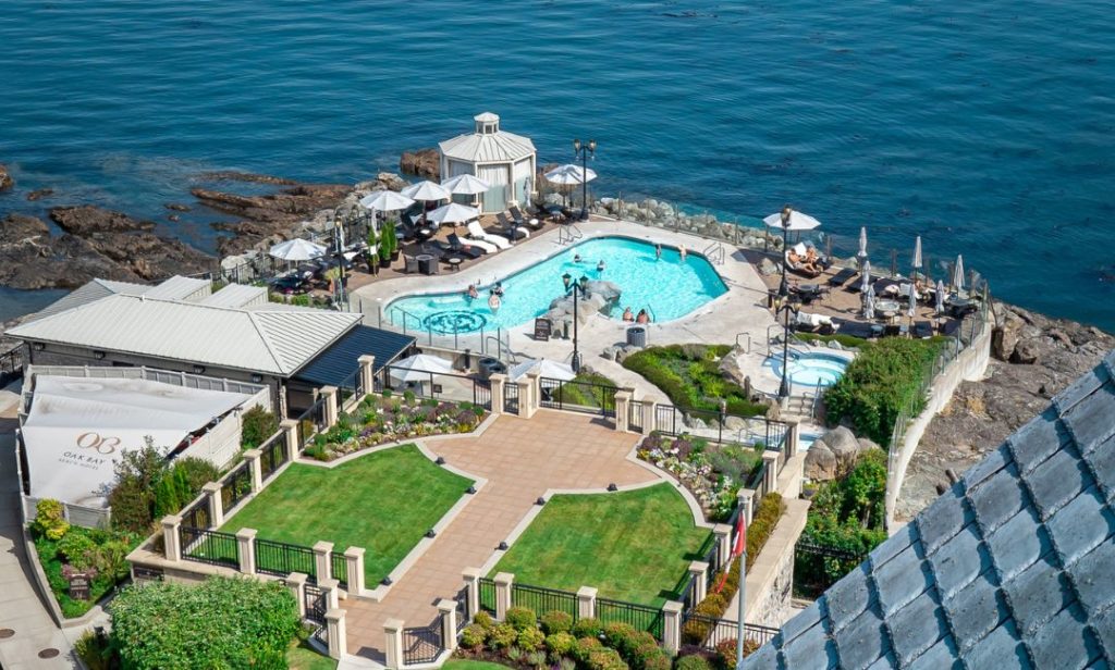 Rooftop view of the Oak Bay Beach Hotel in Oak Bay, BC