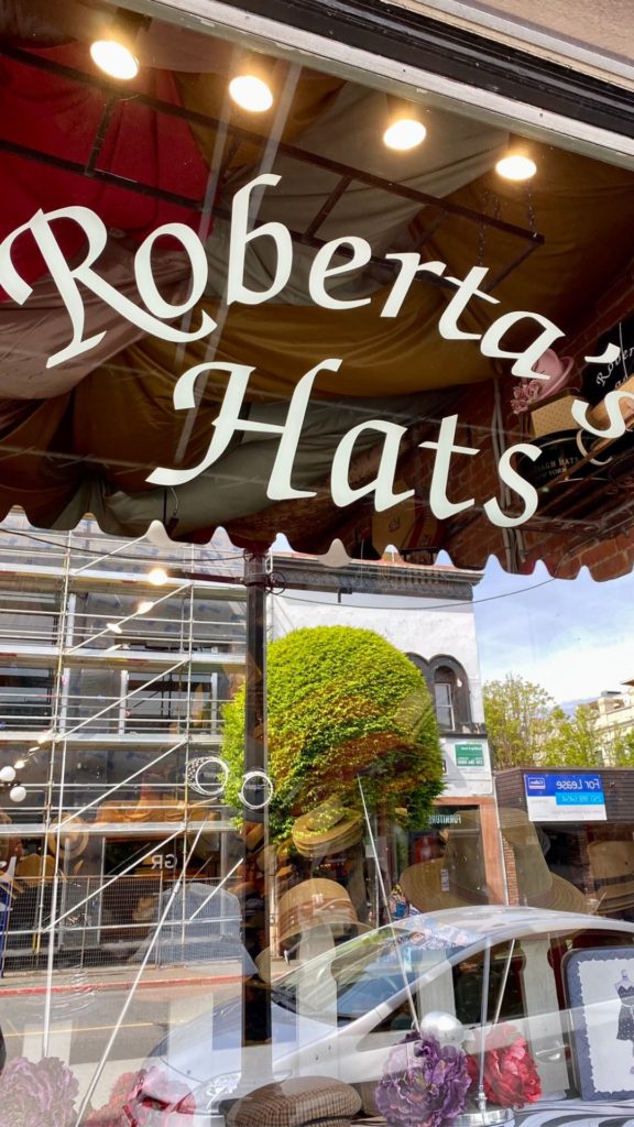 Outside of Roberta's Hats in Victoria, BC