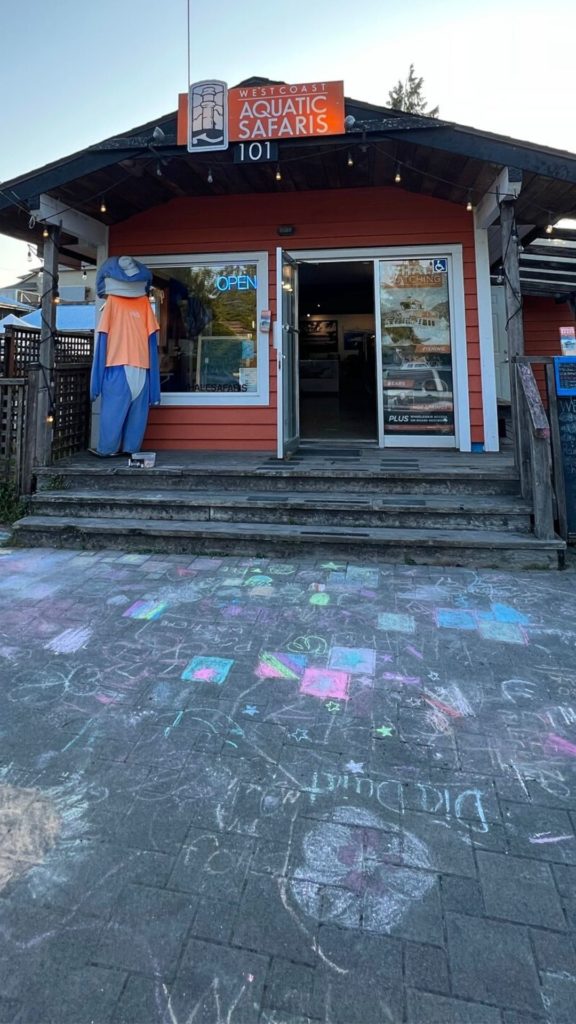 Out front of West Coast Aquatic Safaris in Tofino, BC