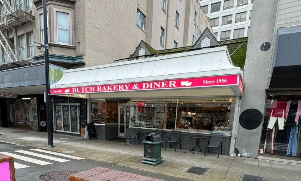 Outside view of the Dutch Bakery & Diner in Victoria, BC