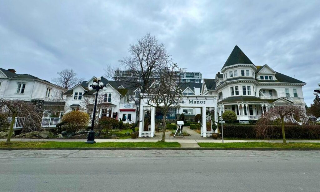 Outside the Pendray Inn and Tea House in Victoria, BC